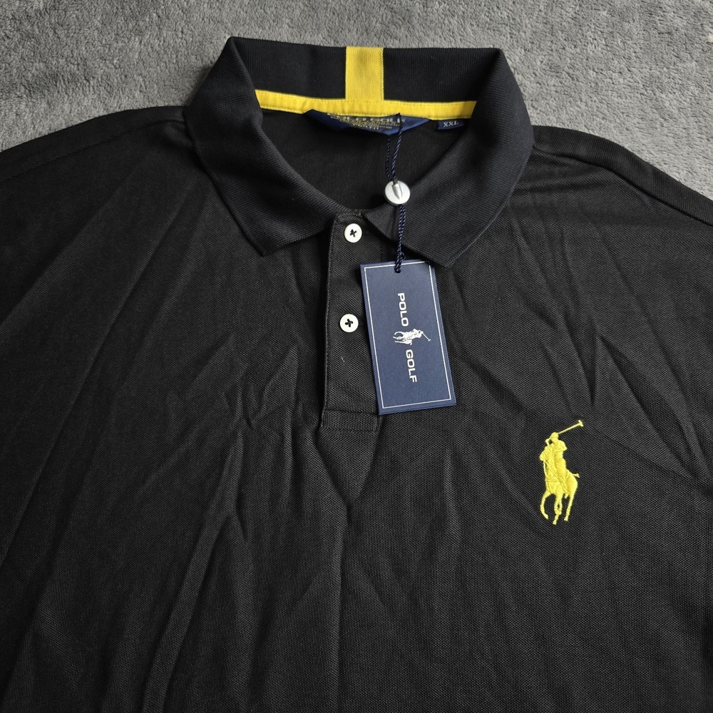 NWT Ralph Lauren Polo Golf Shirt Mens XXL Black Yellow Pony S/S Performance